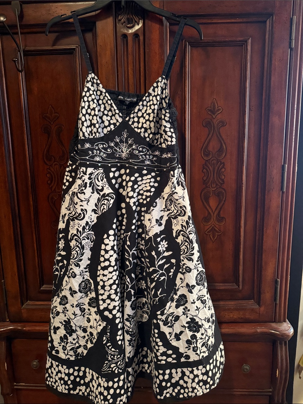 Mlle Gabrielle Black & White Printed Spaghetti-Strap Mini Dress